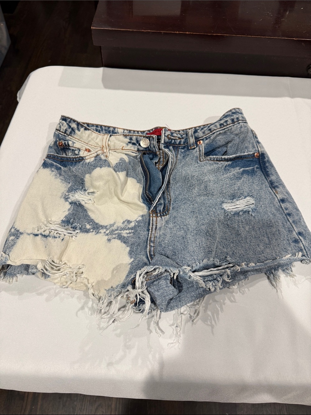 Signature8 Two-Tone Distressed Denim Shorts - Blue/White